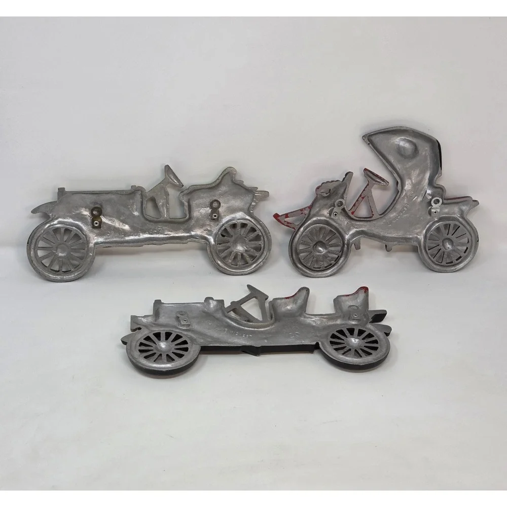 Vintage Midwest Cast Aluminum Antique Car Wall Plaques Set of 3 MCM Garage Decor